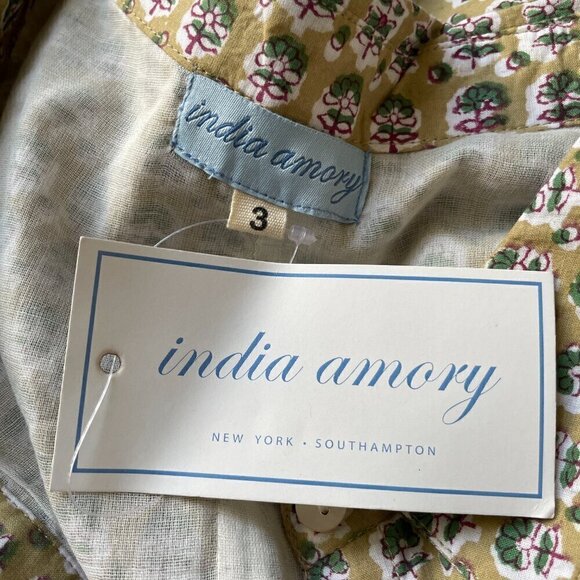 India Amory Shirt Dress Size 3 Floral Block Print Green Tan - Picture 5 of 9